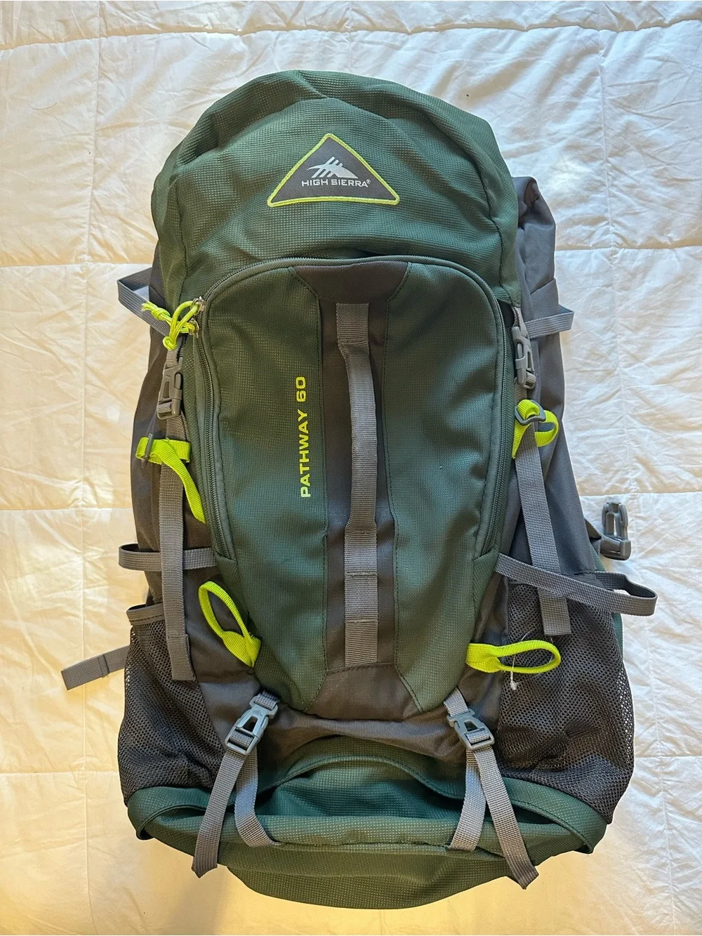 High Sierra green and lime Pathway 60-style Men's Hiking Backpack